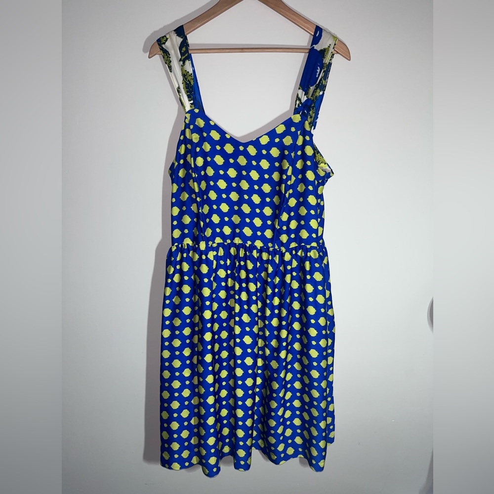 Robbie Bee Blue Dress with Yellow Spot Print